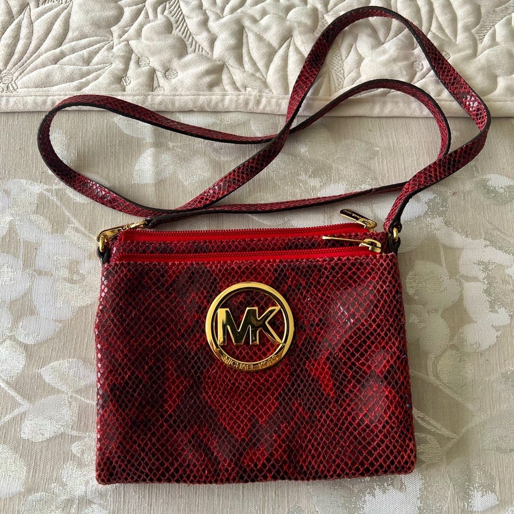 Michael Kors Red Snakeskin embossed leather crossbody